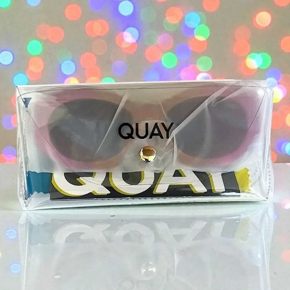 Quay Real Me Sunglasses Geometric Pink Ombre Frame Brown Lens NWT And Case